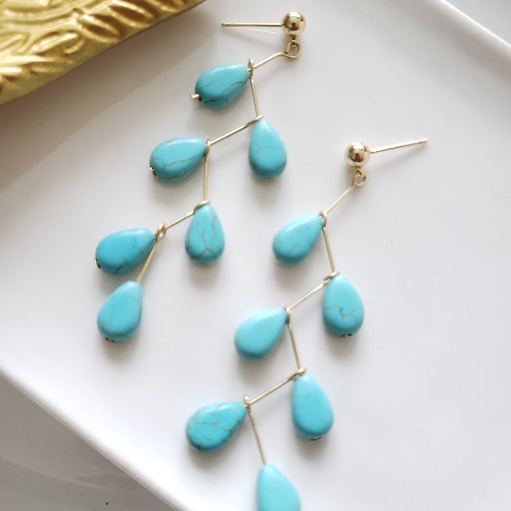 New! FP Chandelier Natural Stone Dangle Earrings - Picture 10 of 10